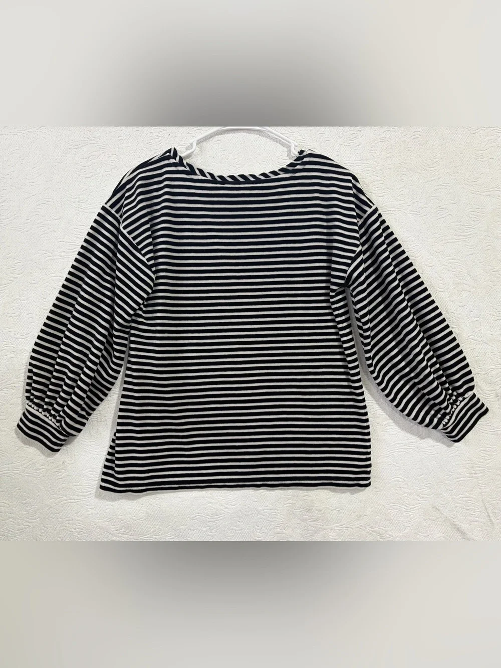 LOFT Black & White Striped Long Sleeve Velvety Blouse